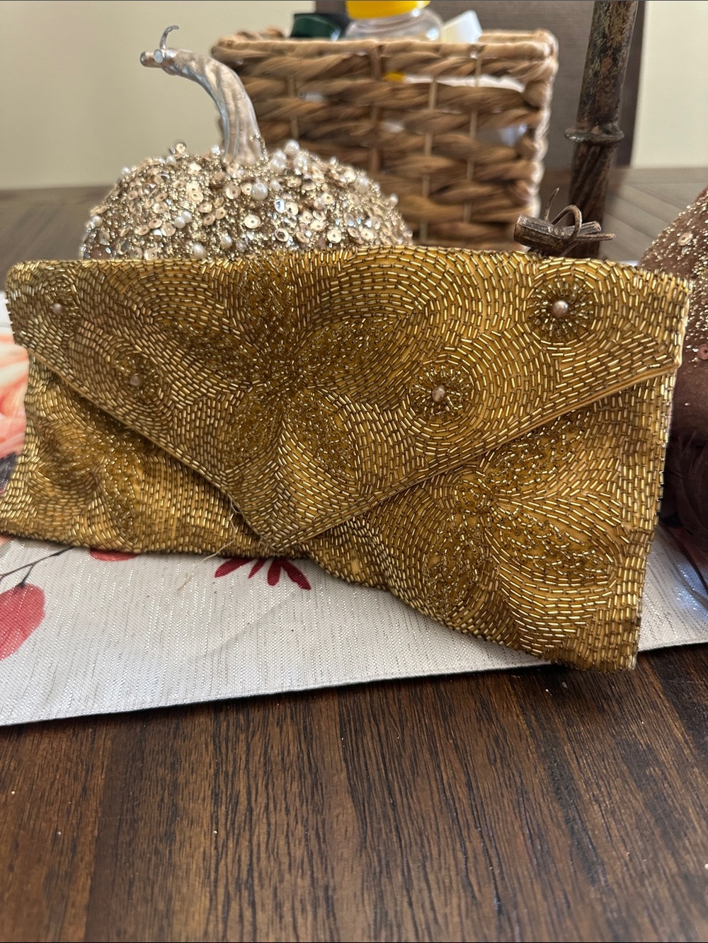 Vintage 1950’s -60’s gold beaded clutch purse-
